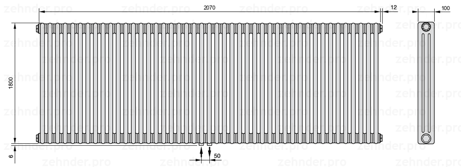 Схема (чертеж) Радиатор Zehnder Charleston 3180/45 №3470 Technoline TL